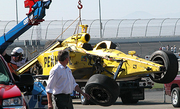 Trashed Pennzoil car.