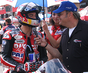 Interviewing Ducati rider.