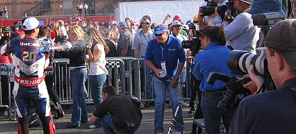 Spraying champagne.