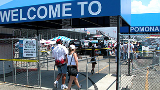 Wide shot of front gate.