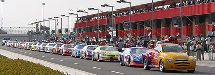 Busch cars all lined up.