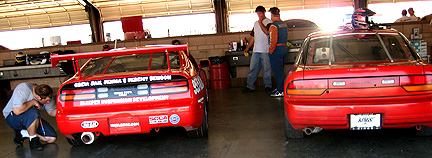 Wide shot of Cal Spdway garage.