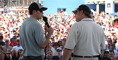 rear view of Unc interviewing Jimmie Johnson.