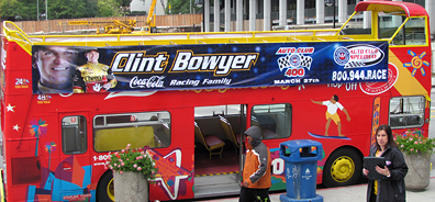 Wideshot of the Clint Doubledecker bus.