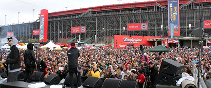Wide shot of Good Charlotte on stage.